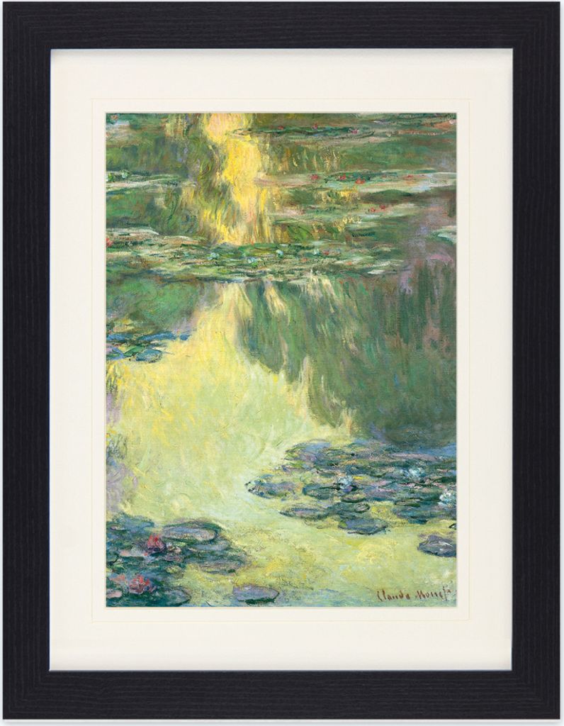 Claude Monet Gerahmtes Bild Mit Edlem Passepartout | Wand-Bilder | Im Bilderrahmen - Seerosen, 1907 (Grün-Gelb) (40 x 30 cm)
