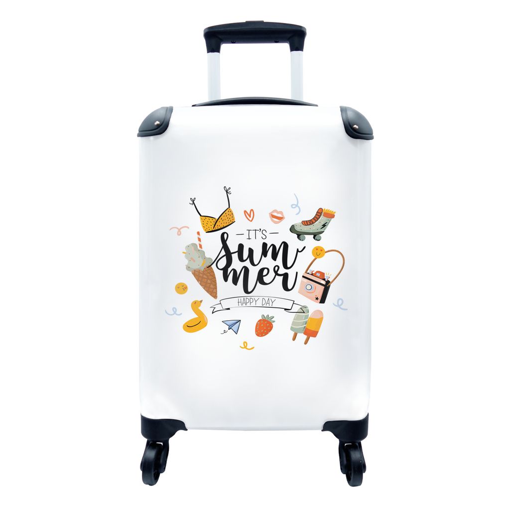 MuchoWow Koffer Handgepäck Trolley Rollkoffer Kleine Reisekoffer mit 4 Rollen - Sommer - Kamera - Rollerblades - Cabin Size < 55x40x23 cm & 55x4...