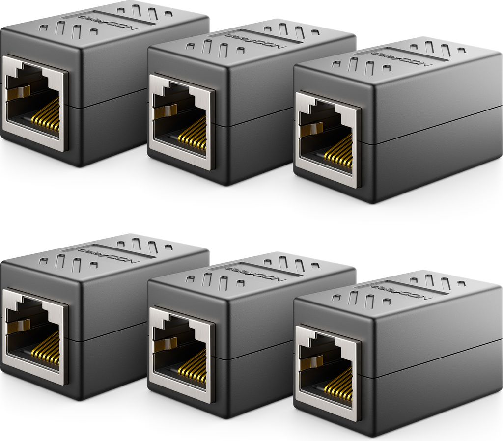 deleyCON 6 Stück RJ45 Kupplung (1000 Mbit) Gigabit LAN Kabel Verlängerung Netzwerkkabel Ethernet Adapter Verbinder Kompatibel zu Cat8, Cat7, Cat6...