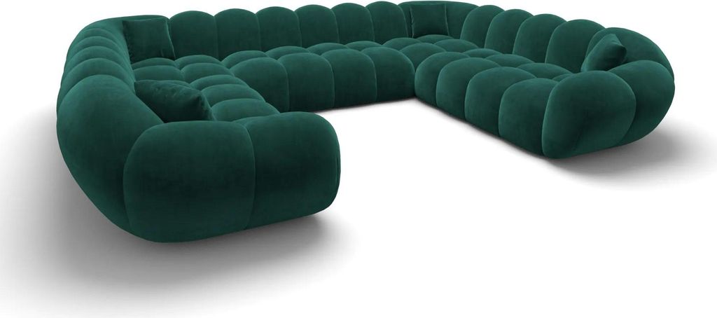Samtstoff U-Form XXL Panorama Sofa Liva Smaragdgrün