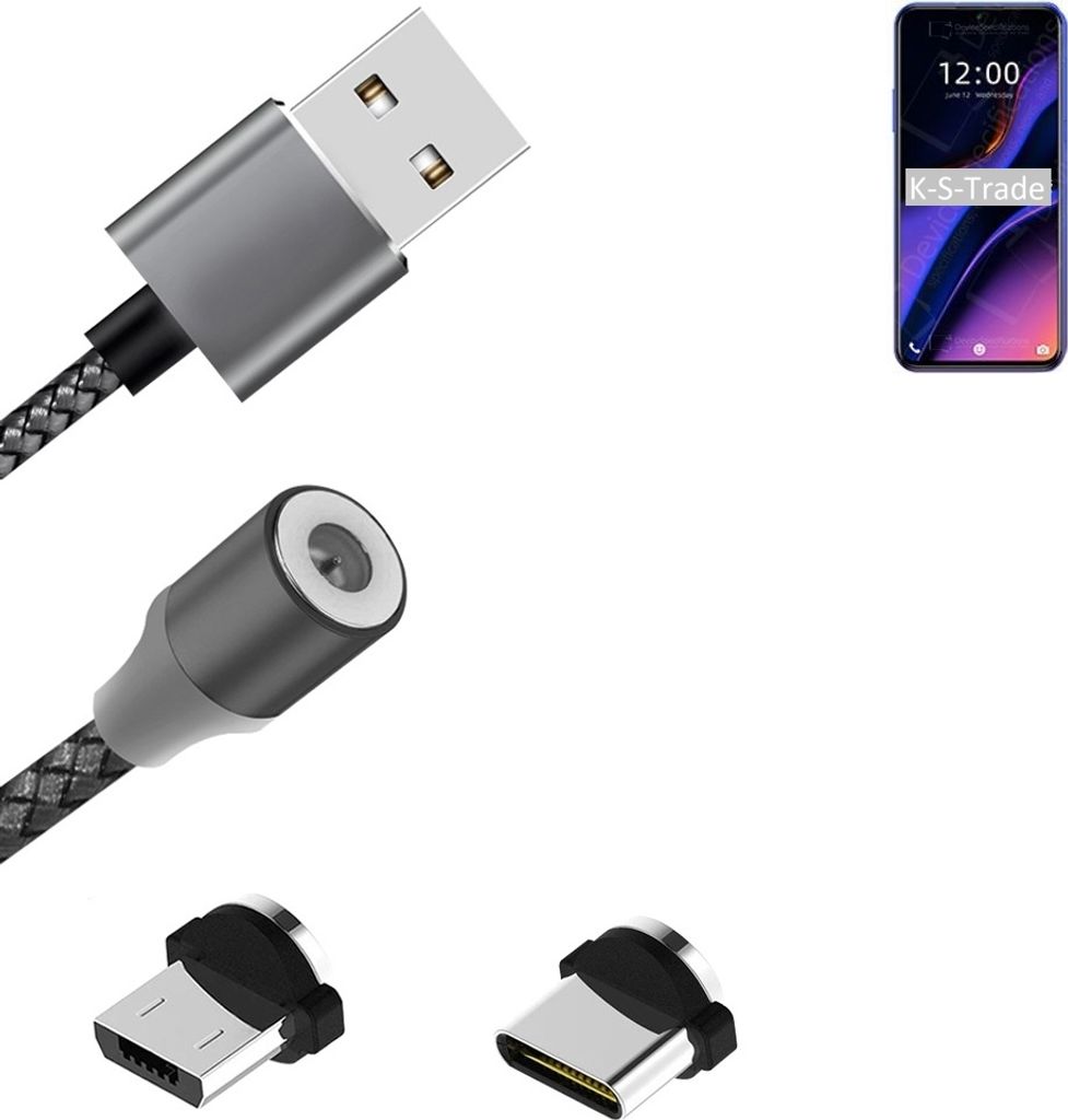 K-S-Trade Hochwertiges Magnet-Lade-kabel Sync-Kabel Daten-Kabel für Doogee X95 mit USB-Typ-C-Anschluss und Micro-USB-Anschluss 2A bis zu 480mbps