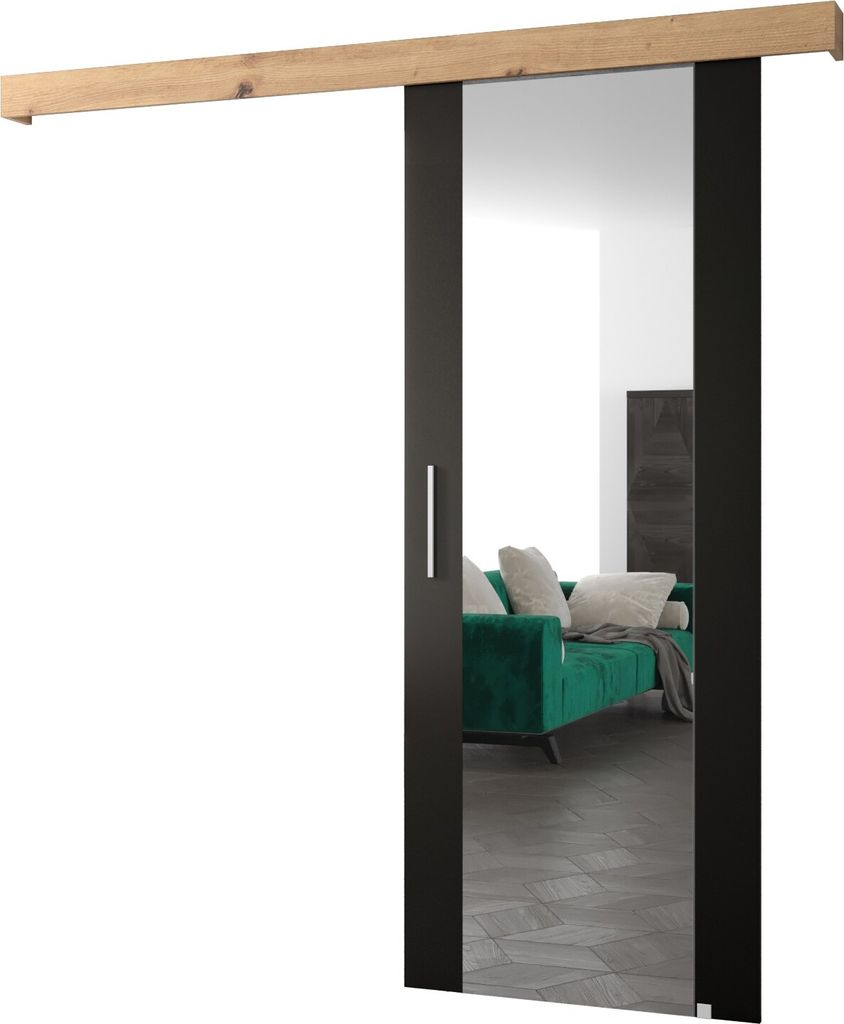 MEBLE KRYSPOL Schiebetürsystem SALWADOR 2 mit Schienenabdeckung und Spiegel, Einbautüren, 90x204cm, Schwarz
