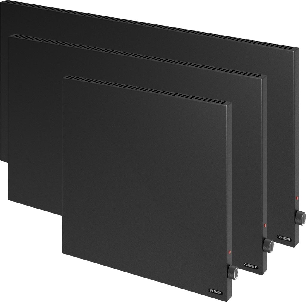VASNER Konvi Schwarz, Hybrid Elektroheizung mit Thermostat 1200 Watt