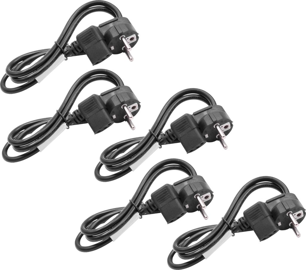 vhbw 5x Netzkabel Schutzkontaktstecker für Kaltgeräte z.B. PC Monitor Computer Drucker - C13 Buchse, 1 m, Gewinkelt