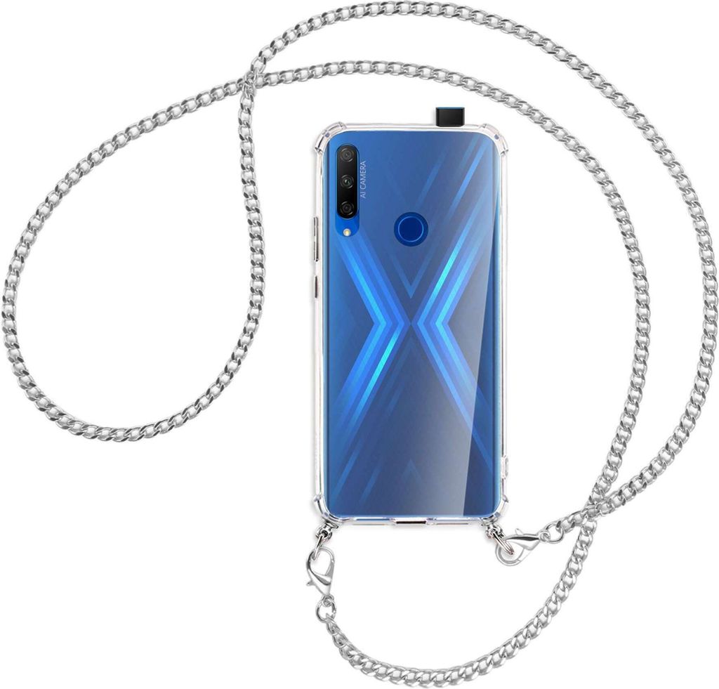 Handykette Backcover-Schutzhülle mit Band (Metall silberfarben) für Honor 9X / 9X Premium - silberfarbene Kette