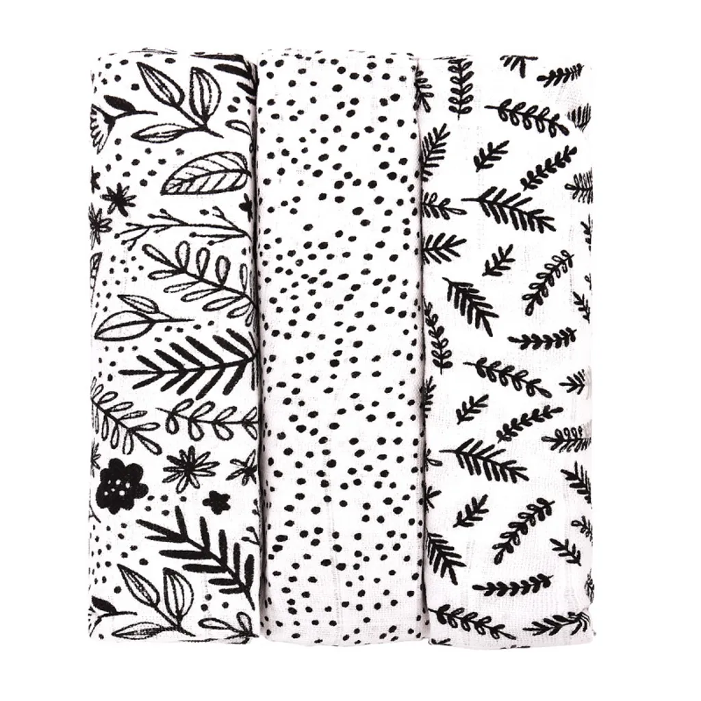 Couches Tetra Top Quality imprimées 70x70 cm fleurs noires en coton