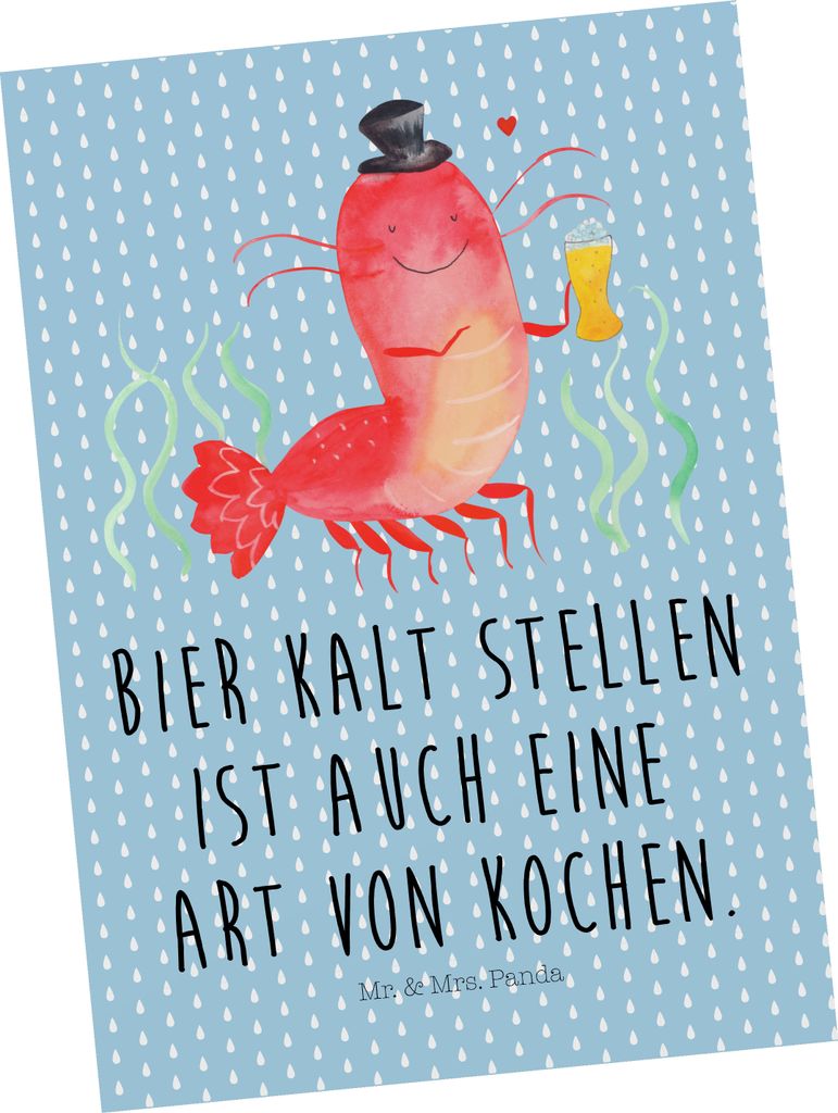 Mr. & Mrs. Panda Postkarte Hummer Weizen - Blau Pastell - Geschenk, bildkarte, Garnele, Kneipe, Gasthaus, Ansichtskarten, Grußkarte, Garnelen, Wir...