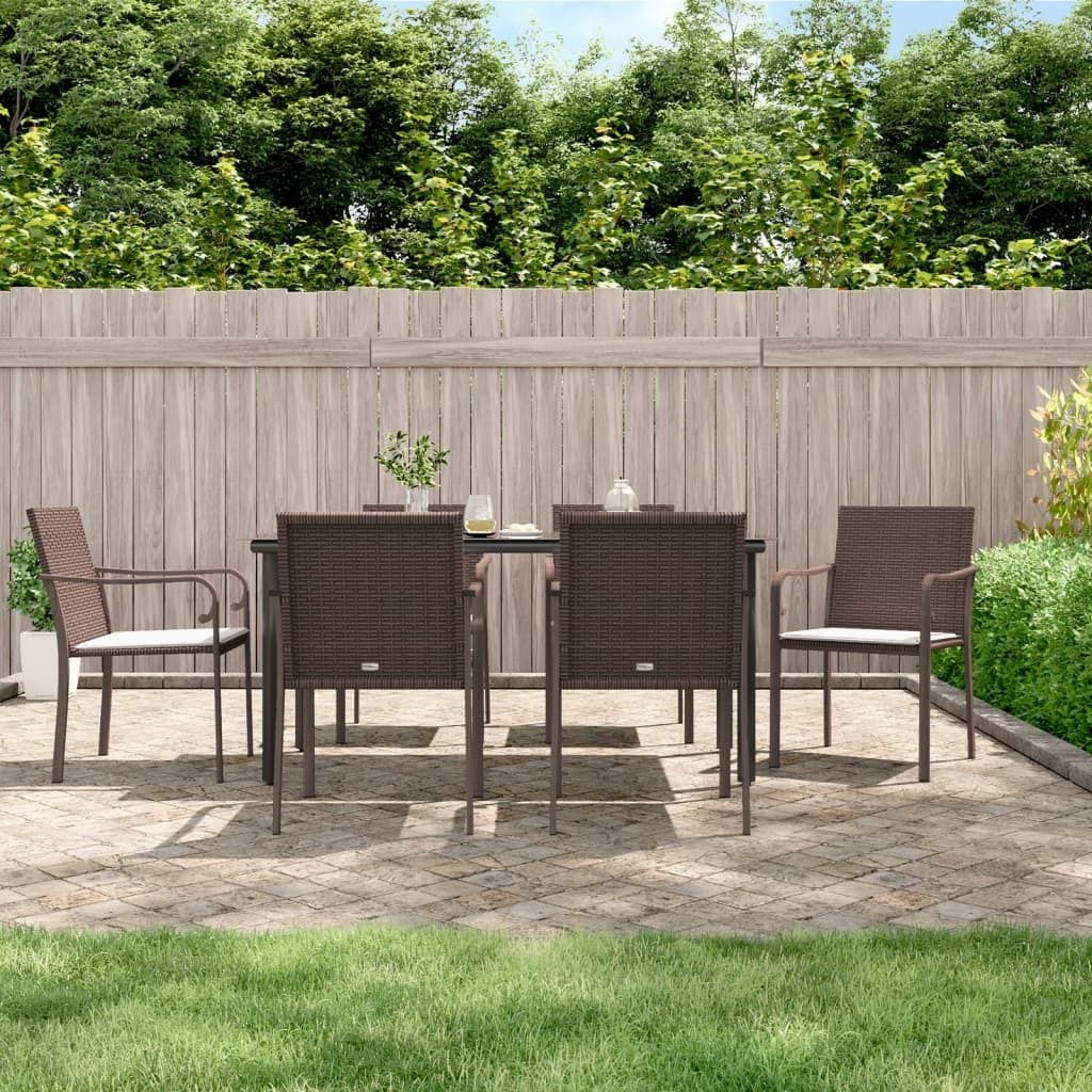The Living Store 7-tlg. Garten-Essgruppe mit Kissen Poly Rattan und Stahl