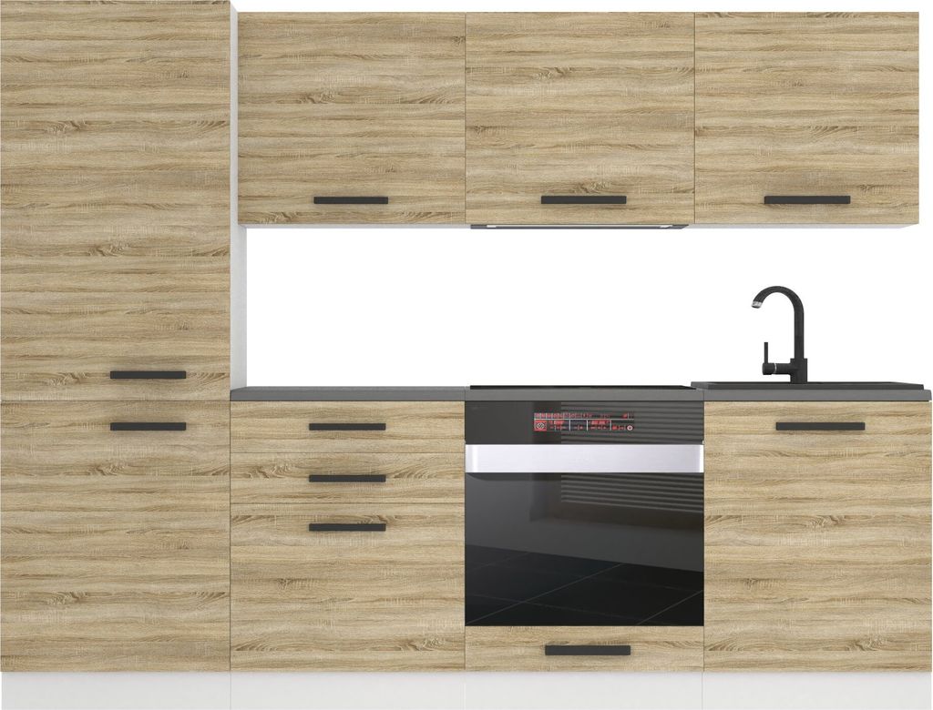 Belini Küchenzeile Küchenblock Sandy - Küchenmöbel 240 cm Einbauküche Vollausstattung ohne Elektrogeräten mit Hängeschränke und Unterschrä...