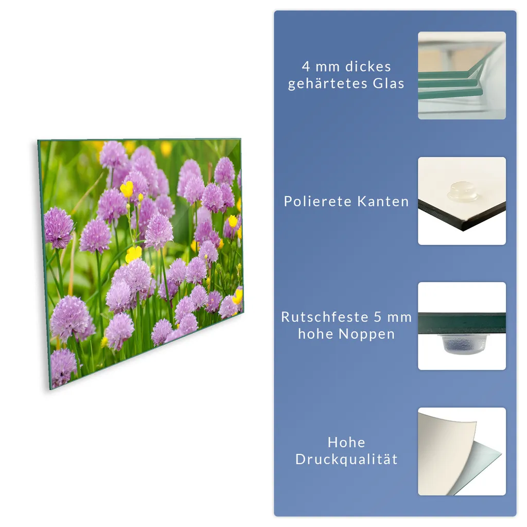 Piastra Copri Piano Cottura In Vetroceramica 80x52 Cm | Fiori Viola | Multifunzione: Tagliere E Paraspruzzi