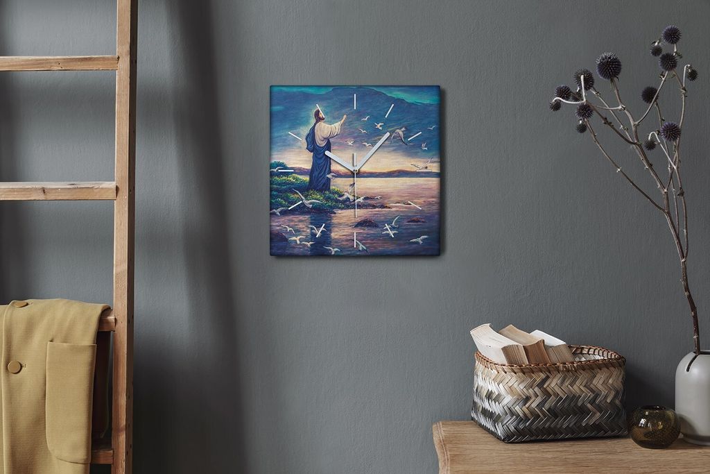 Coloray Hodiny Unikátní 30x30 cm Tiché hodiny Pro obývací pokoj a kuchyň Nástěnné hodiny Plátno Bílé ručičky hodin - Náboženské m...