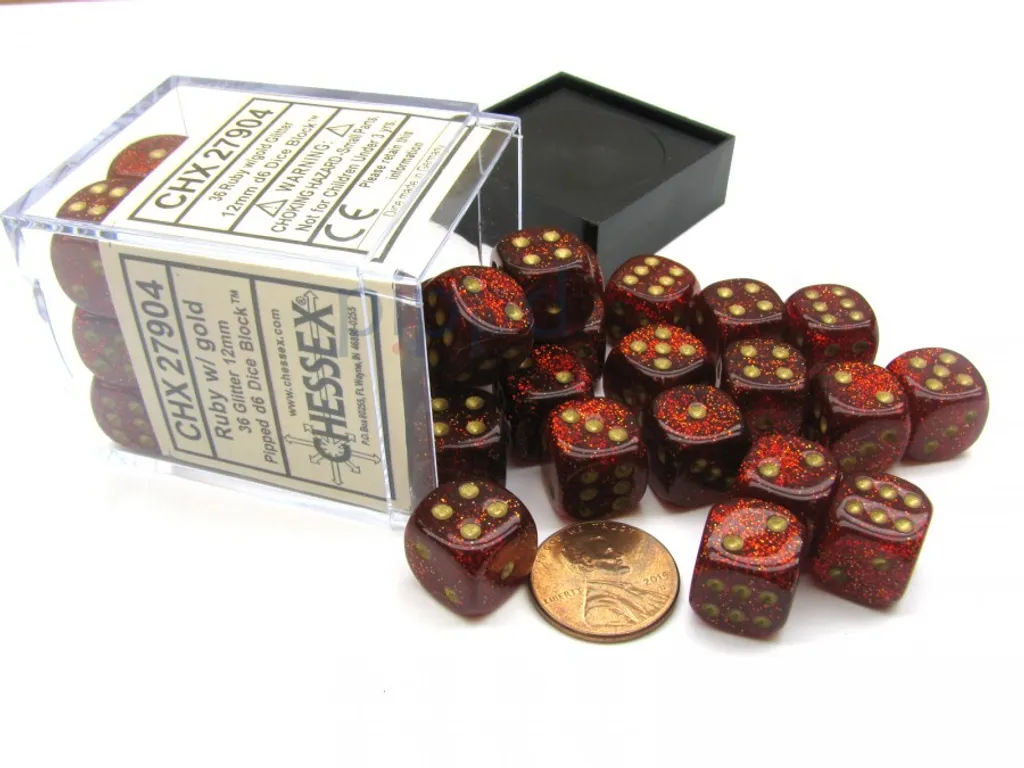Set de 36 Dés D6 12mm Rubis/Or : Ne Manquez Plus de Dés en Pleine Partie