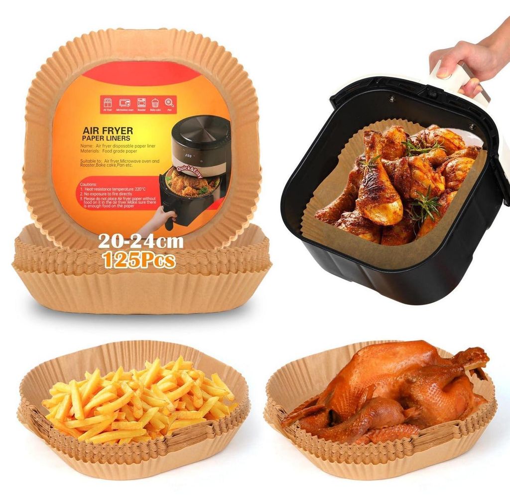 Backpapier für Heißluftfritteuse, 125 Stück, 20x24cm, Produktbild 
