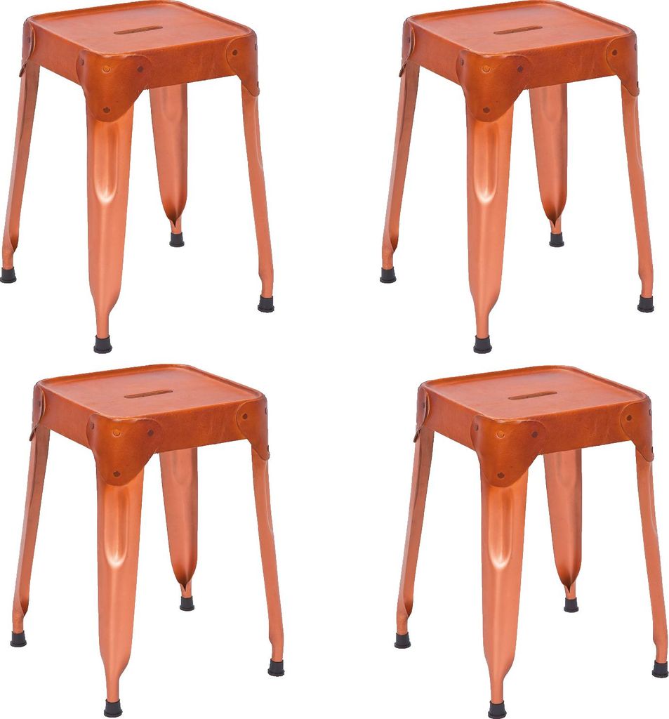 FURNARO 4er Set Hocker Sitzhocker Vintage NORA Kupfer Metall 35 x 35 x 45 cm