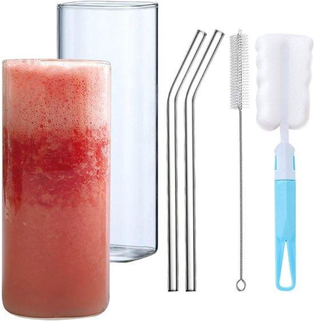 Kaffeebecher-Set aus Glas - 2 Stück - 350 ml - mit Grasfaser