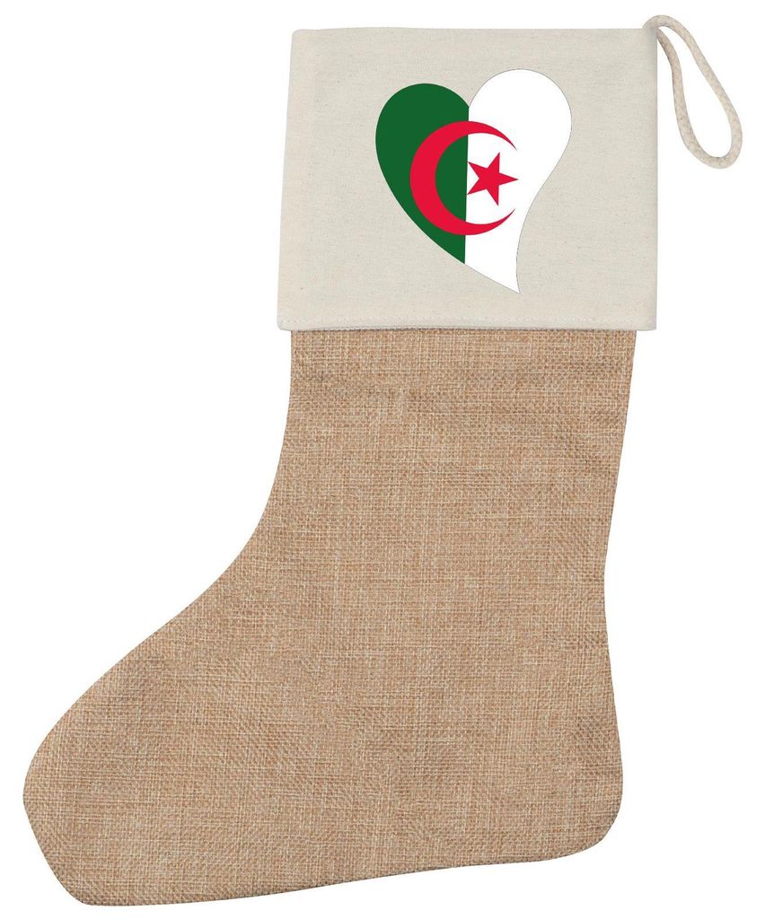 Huuraa Weihnachtsstrumpf Algerien Flagge Herz Beige Jute Kaminstrumpf Geschenkidee