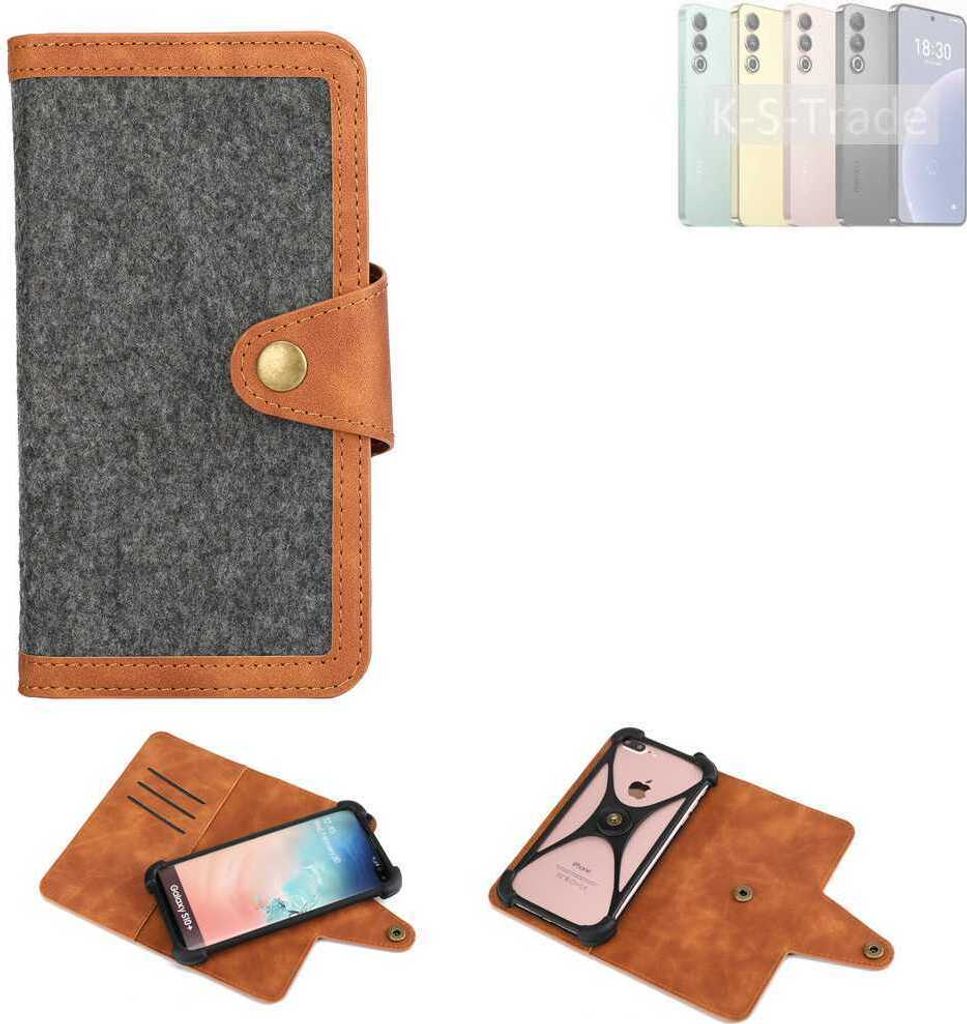 K-S-Trade Schutzhülle Handyhülle kompatibel mit Meizu 21 Filz Hülle Kunst-Leder dunkelgrau braun (1x)