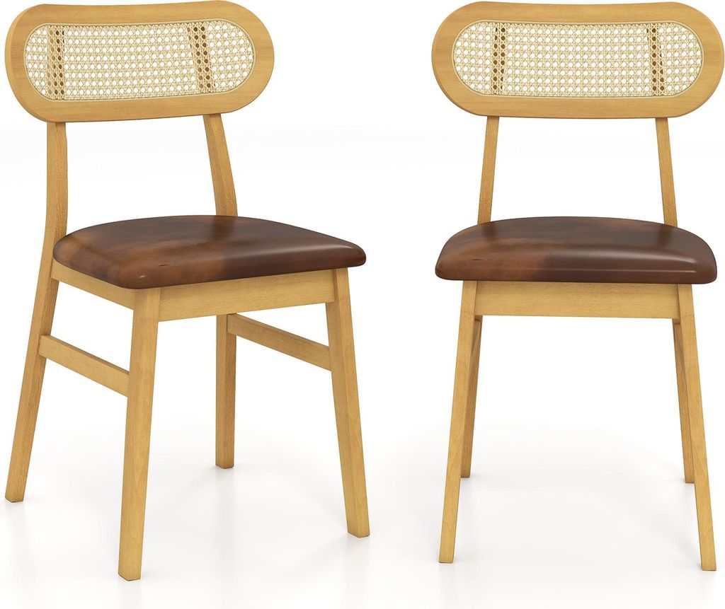 Two dining chairs are shown against a white background.