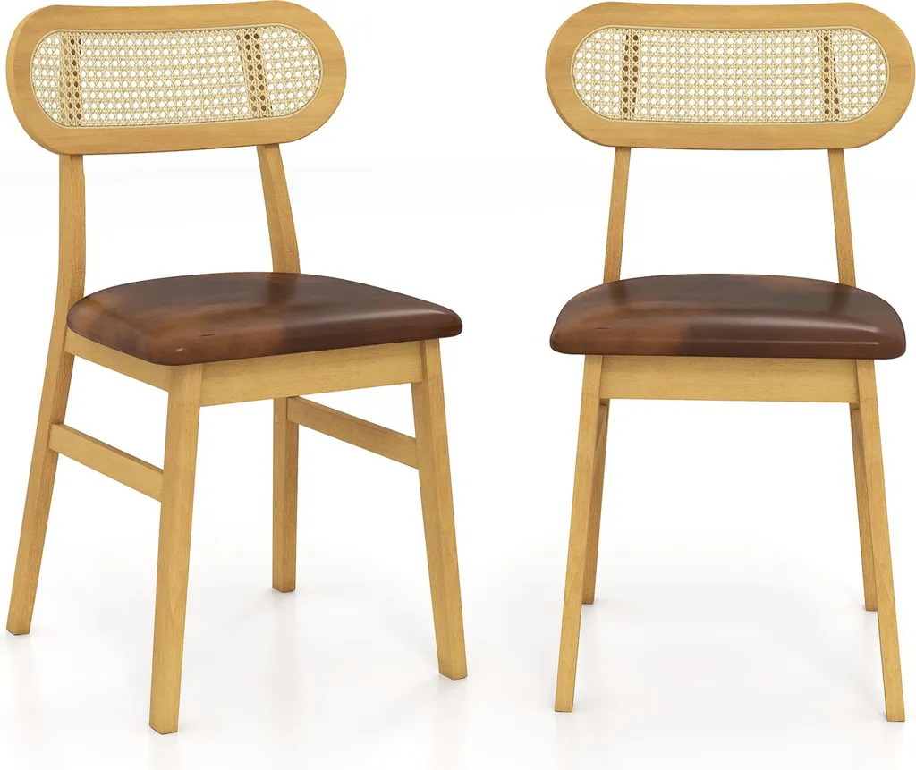 Lot de 2 chaises de salle à manger vintage en bois et rotin Costway