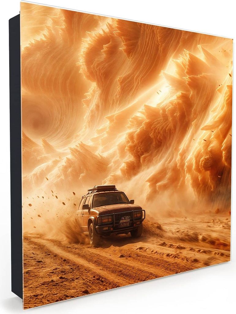 Nachbildung-Schlüsselkasten, Magnetpinnwand und Memoboard mit Glasfront Motiv Sandsturm Jeep Abenteuer