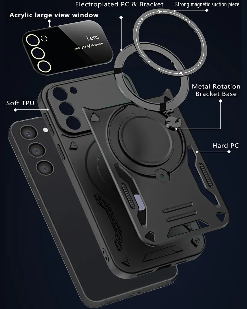 Custodia magnetica ad anello a doppio strato per Samsung Galaxy S23 Stand Magsafe Case černé - 3