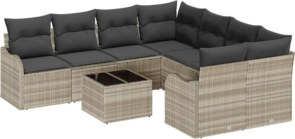 vidaXL Gartensofa-set mit Kissen 9 pcs Hellgrau Poly-Rattan