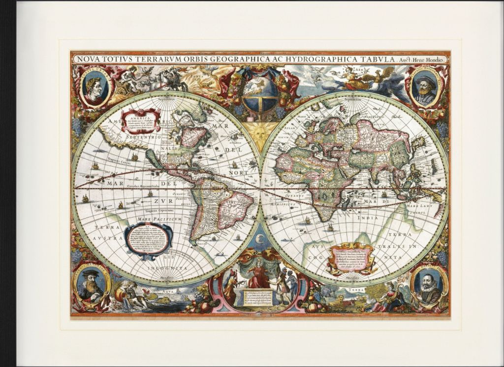 Historische Landkarten Gerahmtes Bild Mit Edlem Passepartout | Wand-Bilder | Im Bilderrahmen - Weltkarte, Nova Totius Terrarum, 1630 (60 x 80 cm)