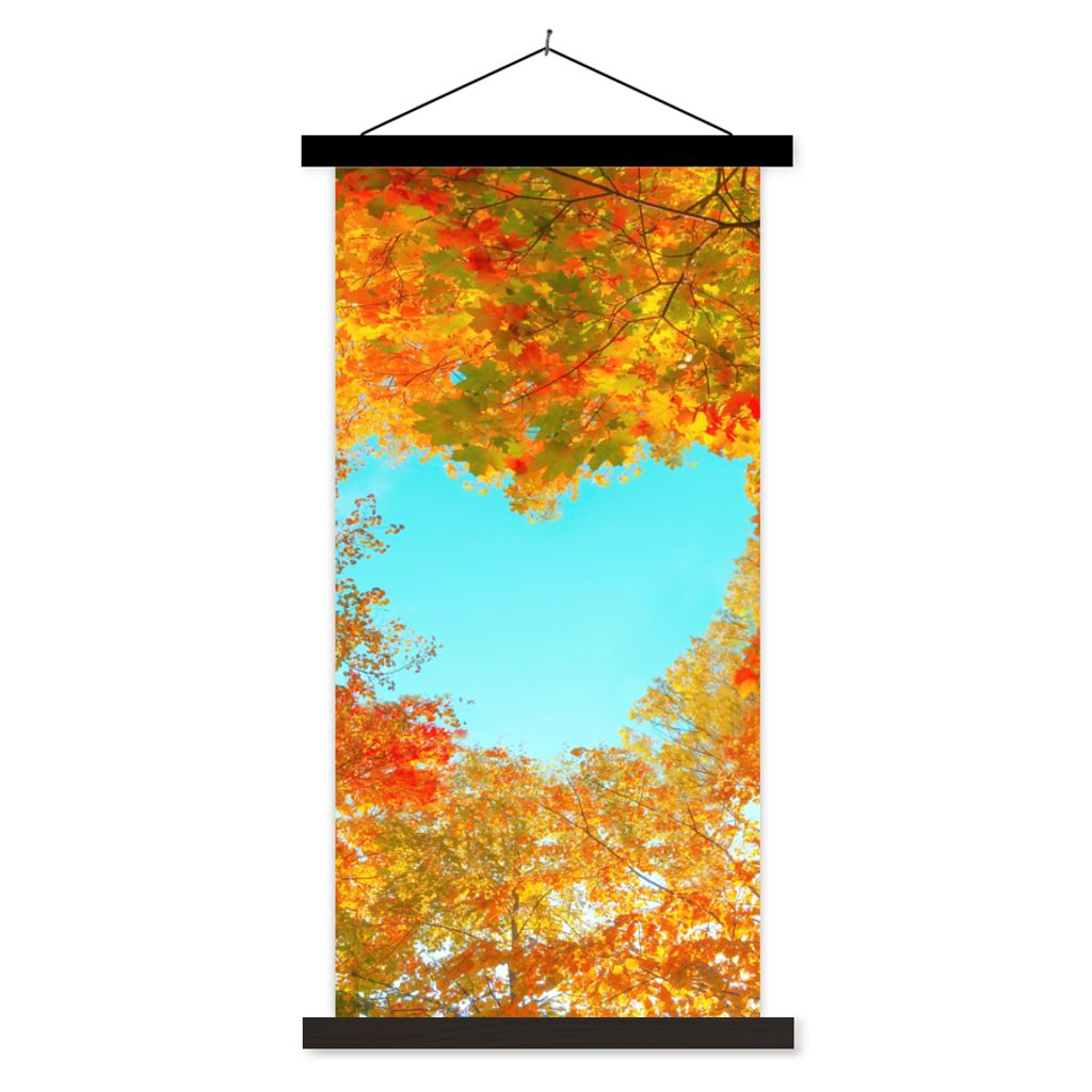 MuchoWow Textilposter Bäume - Herbst - Herz - Natur - Orange - Herz 60x120 cm mit schwarzem Rahmen - Magnete