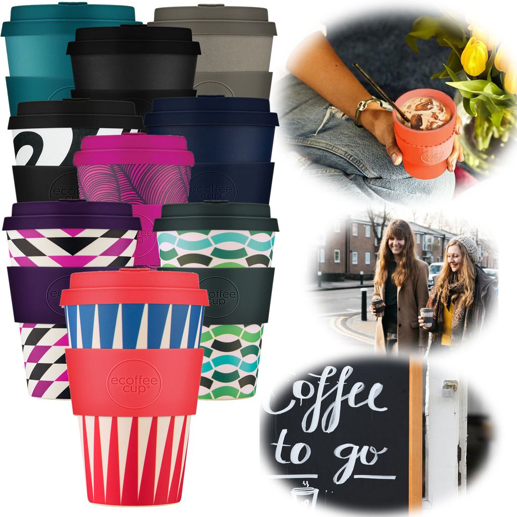 LS-LebenStil Ecoffee Cup 400ml Dale Buggins PLA Coffee to Go Becher Wiederverwendbar Trinkbecher Autobecher Mehrweg Kaffeebecher Travel Mug