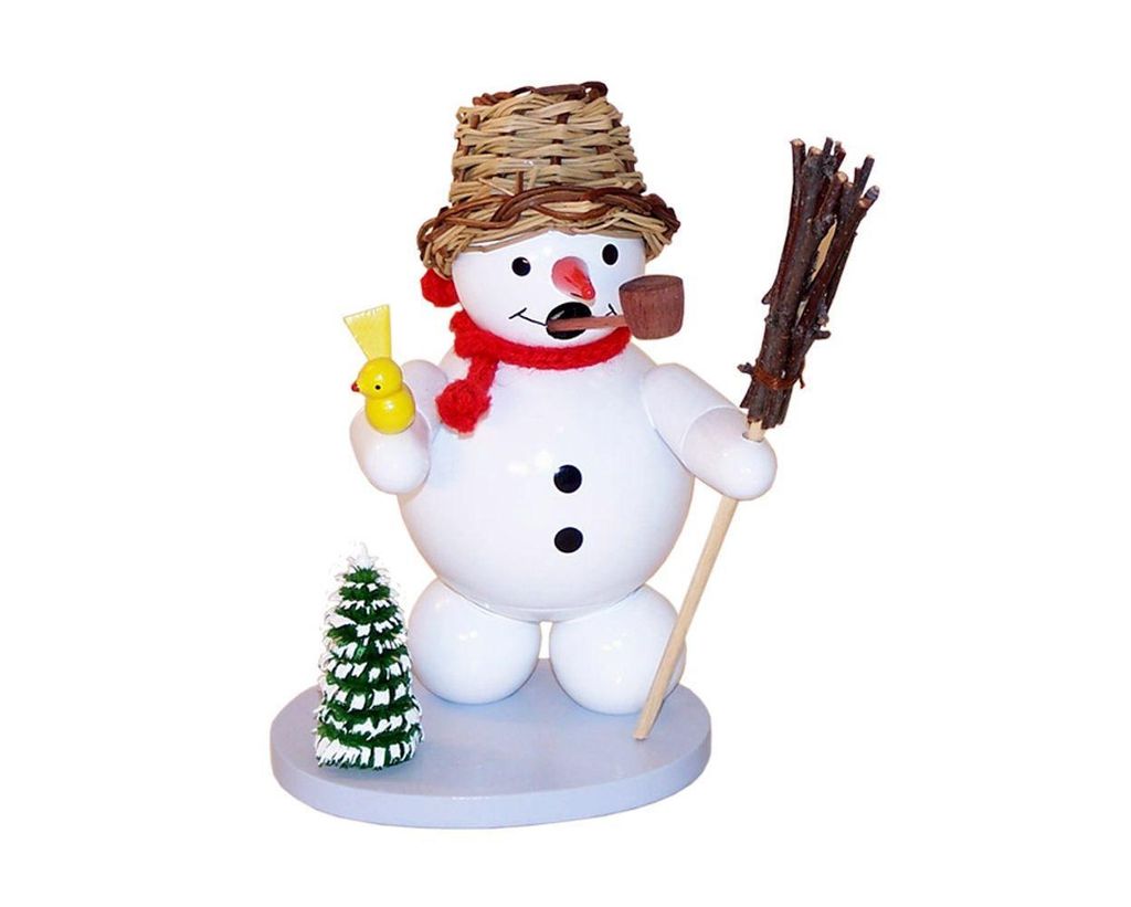 Räuchermann Schneemann mit Vogel und Vogelhäuschen Höhe 13cm NEU