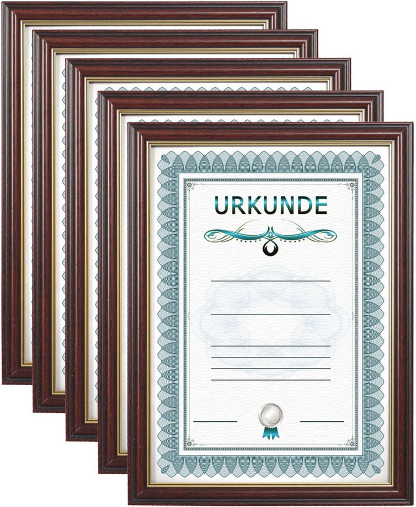 2er 3er 5er 10er Pack Dokument Bilderrahmen 21x29,7 DIN A4 Urkunde Foto Rahmen - Farbe: 5er Pack Mahagoni