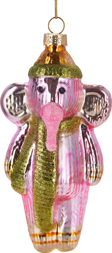 BRUBAKER Rosa Elefant mit Mütze und Schal - Handbemalte Weihnachtskugel aus Glas - Christbaumschmuck Figuren lustig Deko Anhänger Baumkugel - 13 cm