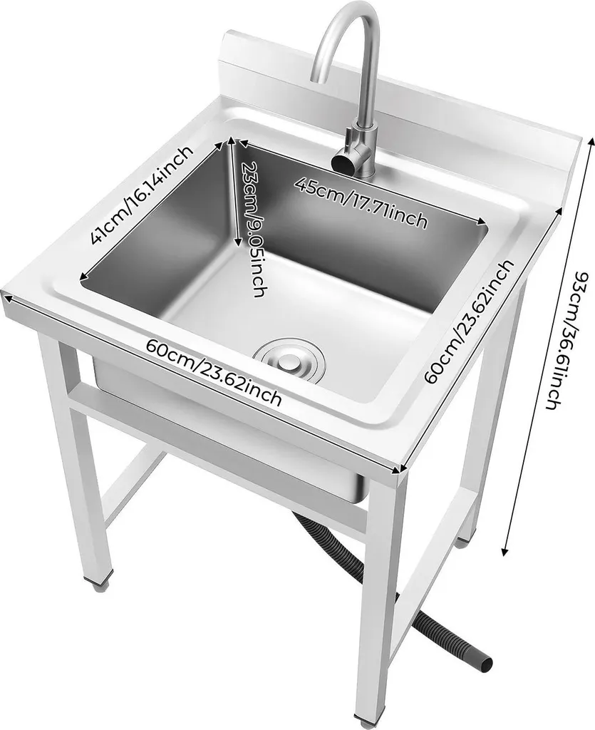 Lave-mains sur colonne inox argent avec mitigeur pivotant 360 degrés
