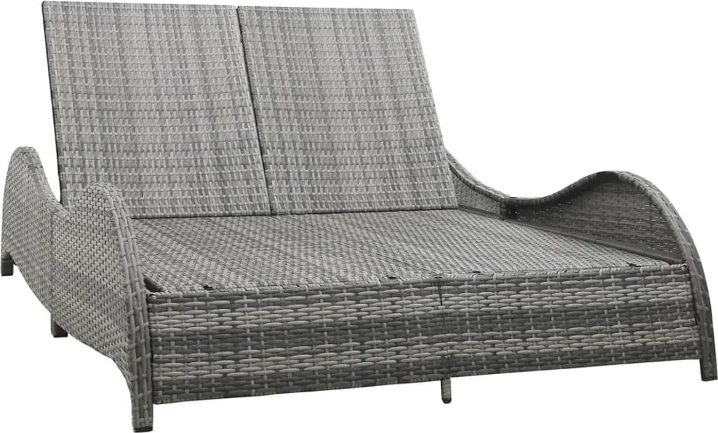 The Living Store Doppel-Sonnenliege mit Auflage Poly Rattan Anthrazit