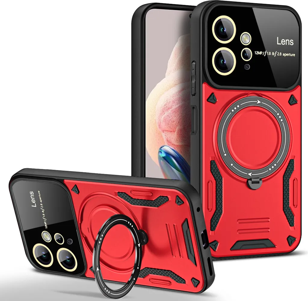 Custodia Xiaomi Redmi Note 12 4G Rossa con Anello e Protezione Antiurto