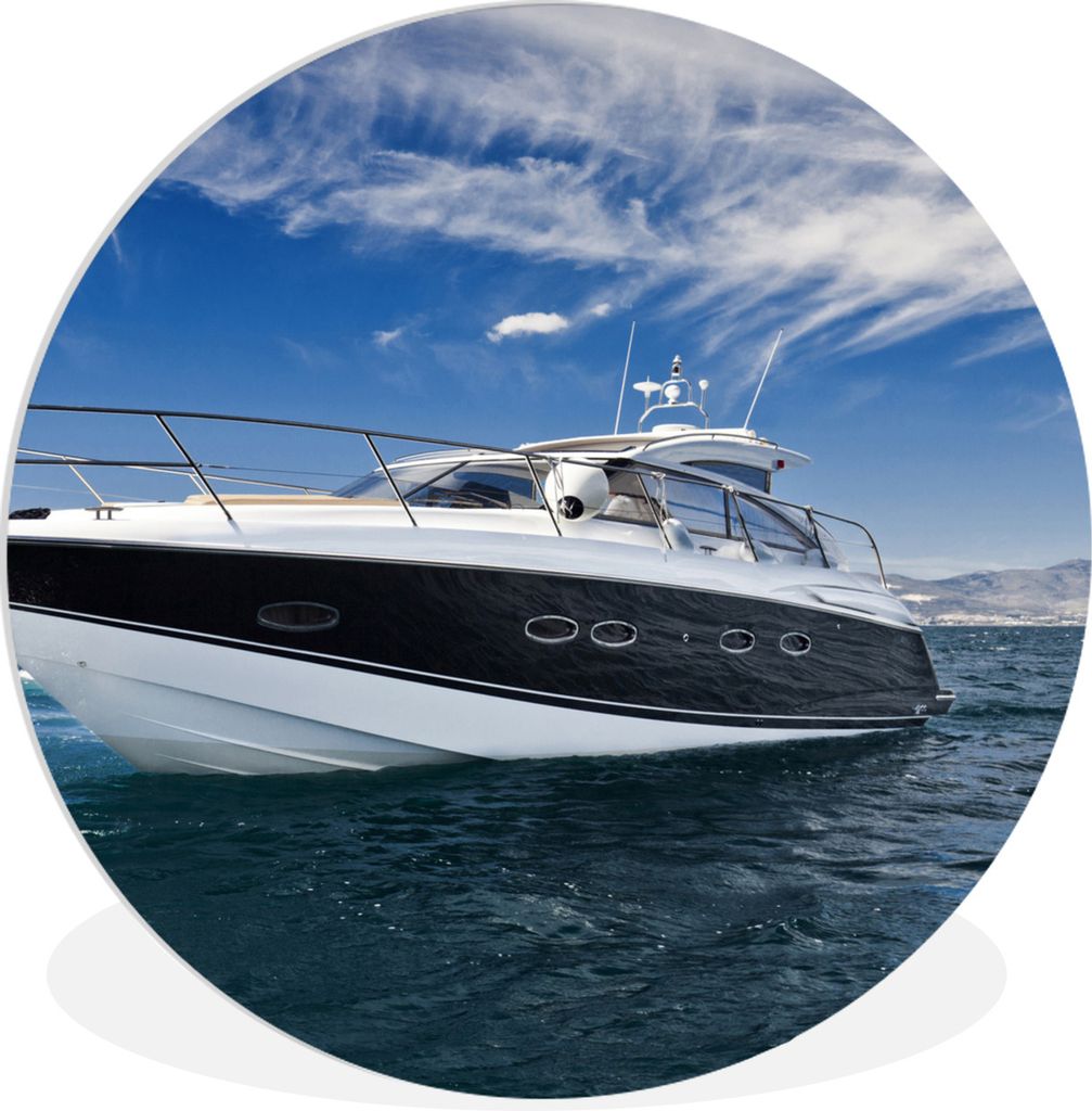 MuchoWow Rundes Wandbild - Runde Bilder Boot - Wasser - Yacht Ø 90 cm Kreis Wanddekoration Kunststoff - Wandkreis - Wandschmuck - Wand-Kreis - W...