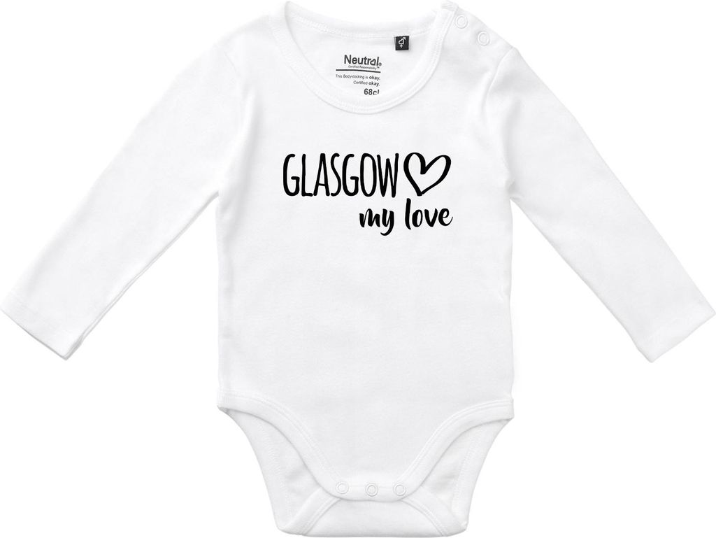 Huuraa Baby Body Glasgow my love 80 White Baumwolle Fairtrade Langarmbody Geschenkidee