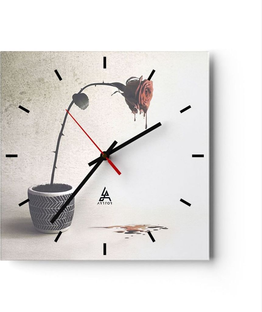Wanduhr - Quadrat - Glasuhr - Symbol Rose Leiden - 30x30cm - Schleichendes Uhrwerk - Lautlos - zum Aufhängen bereit - Dekoration Modern - Wanddeko...