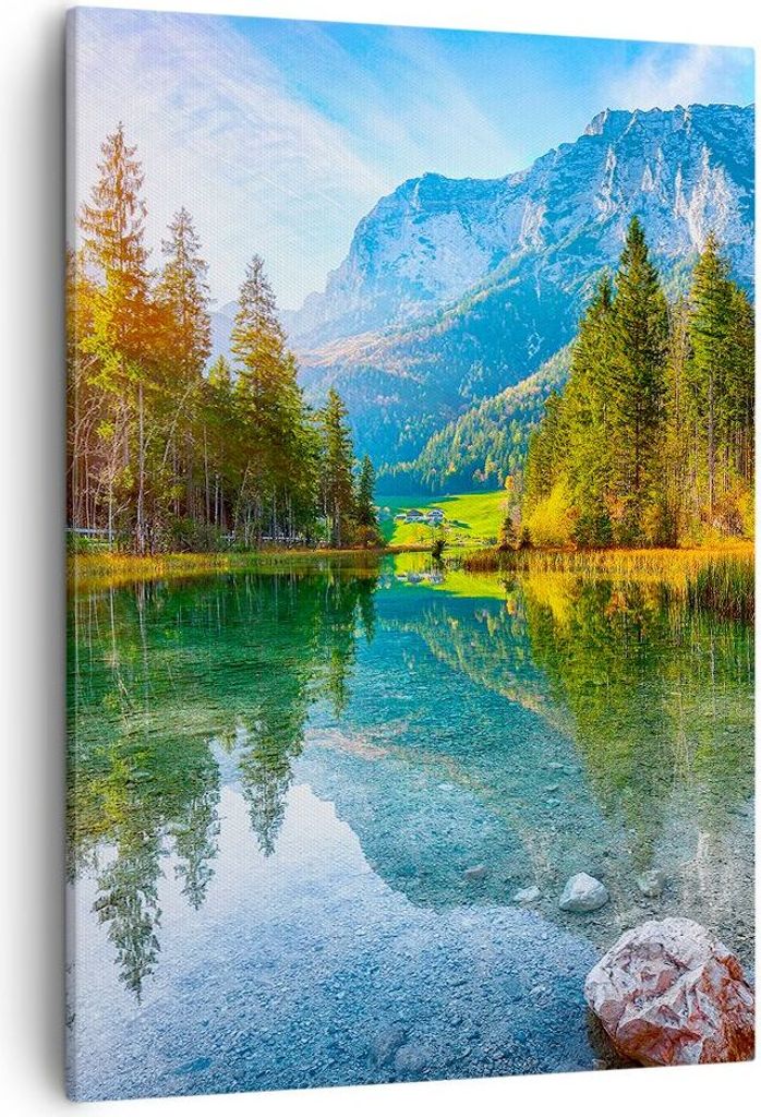 Bild auf Leinwand - Leinwandbild - Einteilig - Landschaft Berge Morgendämmerung - 50x70cm - Wand Bild - Wandbilder - Leinwanddruck - Wanddekoratio...