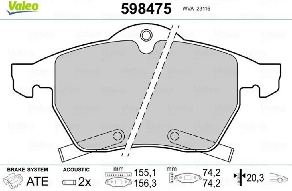 Plaquettes de Frein Valeo 598475 Haute Performance OE 1605177 Astra Meriva