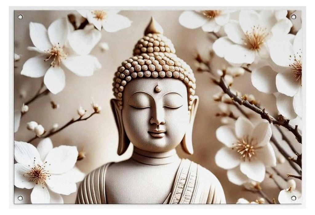 Garten-Poster 90x60cm, wetterfestes Outdoor-Poster mit Buddha-Motiv