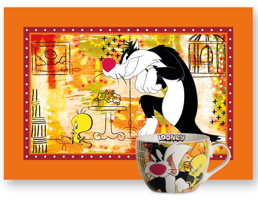 Silvestre und Tweety Bird Tasse und Tischset 45x30 cm und 430 ml
