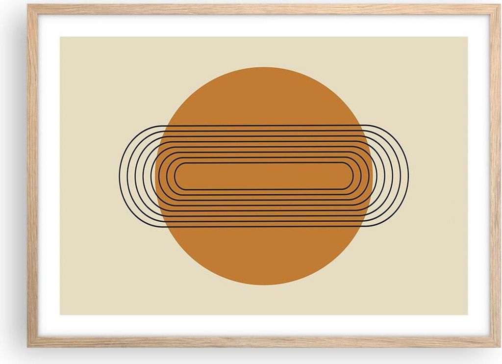 Gerahmtes Poster - Rahmen in heller Eiche - Stück Geometrisch Orange - 70x50 cm - Wand Bild - Wanddeko - Wandbilder - Kunstposter - Wandposter - B...