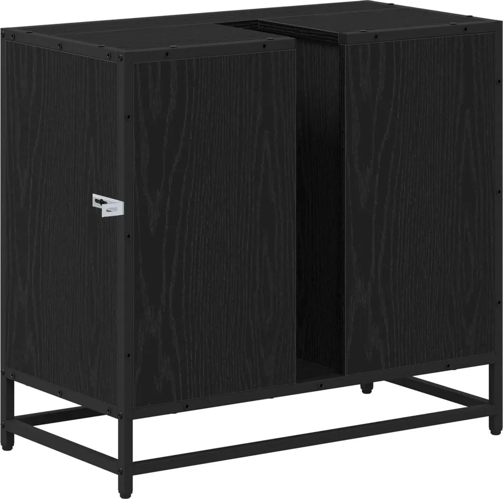 Mobiletto Sottolavabo 65 cm Rovere Nero | Salvaspazio Bagno con Anta