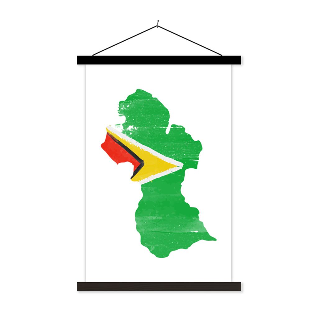 MuchoWow Textilposter Guyana - Karte - Flagge 120x180 cm mit schwarzem Rahmen - Fotos