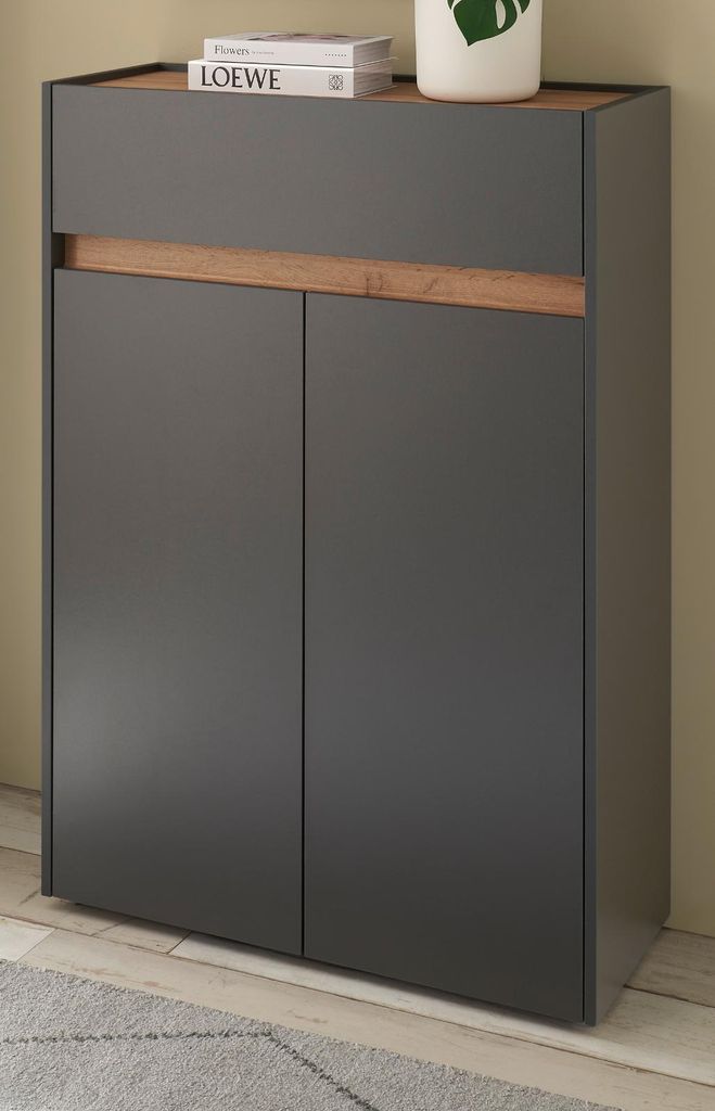 Schuhschrank "Center" in grau matt und Wotan Eiche Flurkommode 85 x 122 cm
