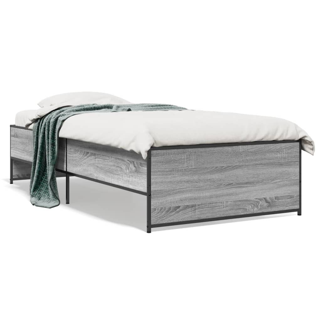 vidaXL Bettgestell Grau Sonoma 75x190 cm Holzwerkstoff und Metall