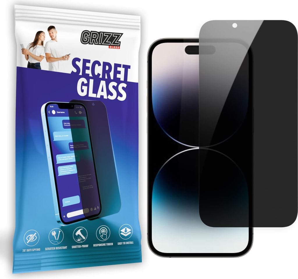 GrizzGlass SecretGlass Privacy Displayschutzfolie fr Apple iPhone 15 Pro Max - Schwarz