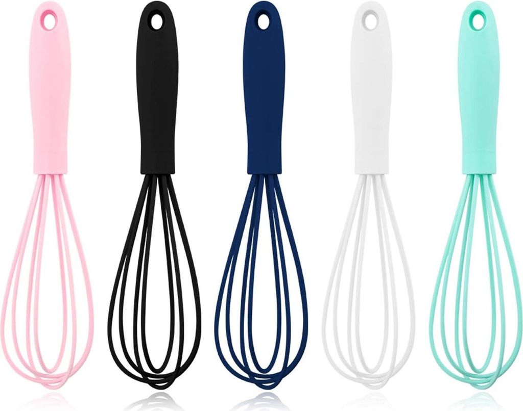 5 Stück bunte Mini-Schneebesen aus Silikon für die Küche – Mini-Schneebesen aus Edelstahl, Teigbesen, antihaftbeschichteter Hand-Schneebesen a...