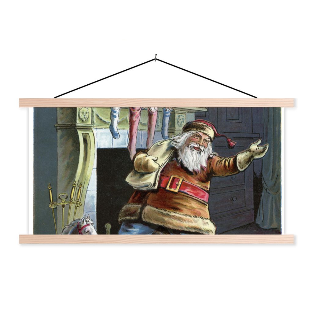 MuchoWow Textilposter Retro-Weihnachtsmann - Weihnachten 120x60 cm mit holzfarbenen Rahmen - Klemmleiste